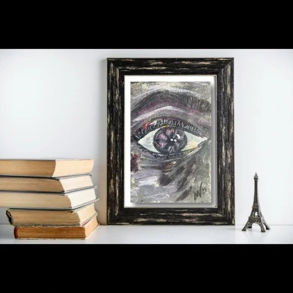 Eye Painting Portrait Original Art Pop Artwork Canvas Painting Small Acrylic Wal - Picture 7 of 11